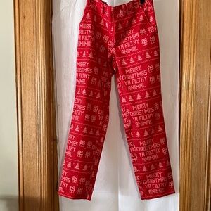Dec 25th Men’s S  Home Alone Themed Xmas Red & White Pants.Button & Zipper Front